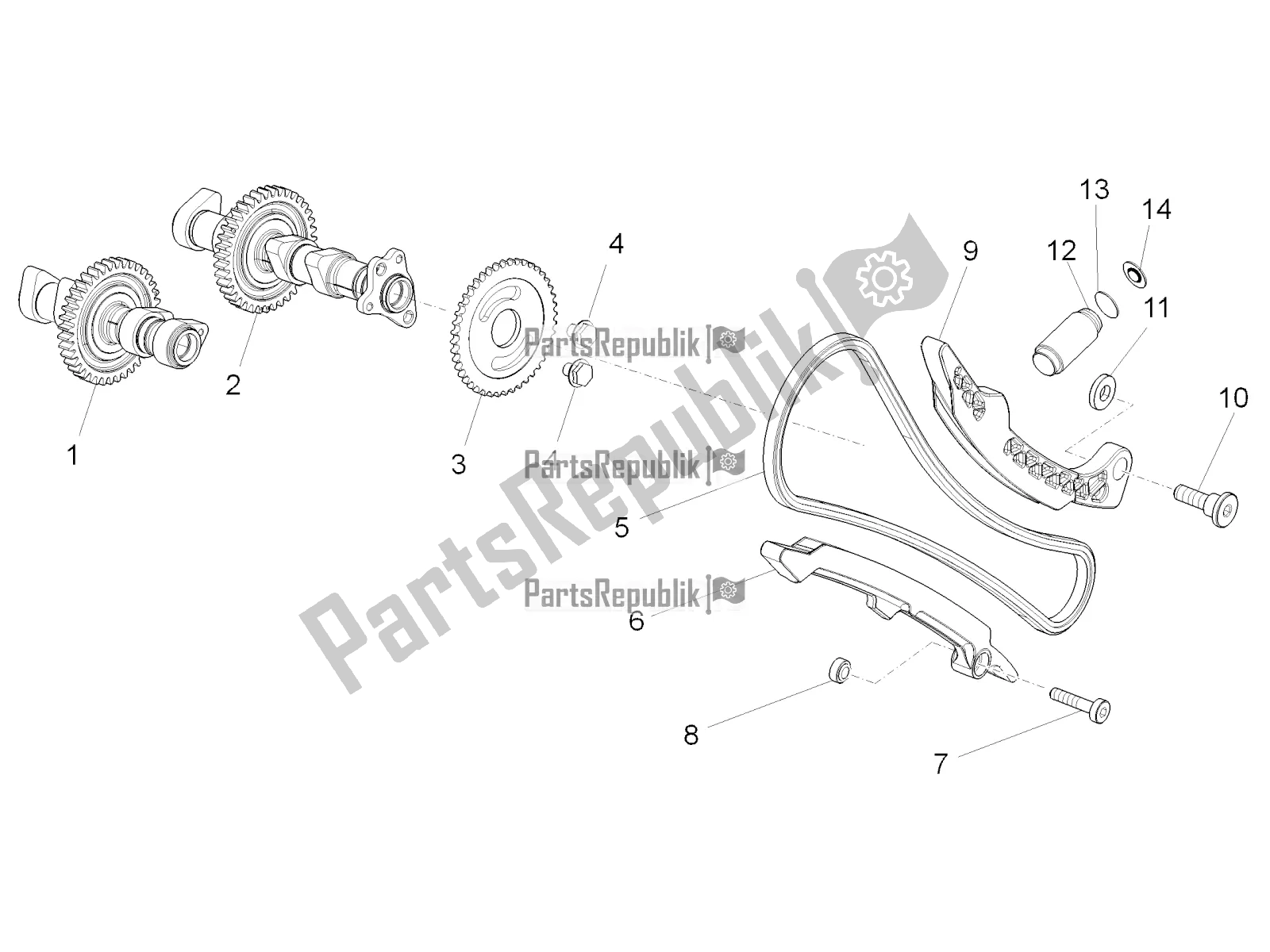 Todas as partes de Sistema De Cronometragem Do Cilindro Dianteiro do Aprilia Tuono V4 1100 RR USA, Canada 2016