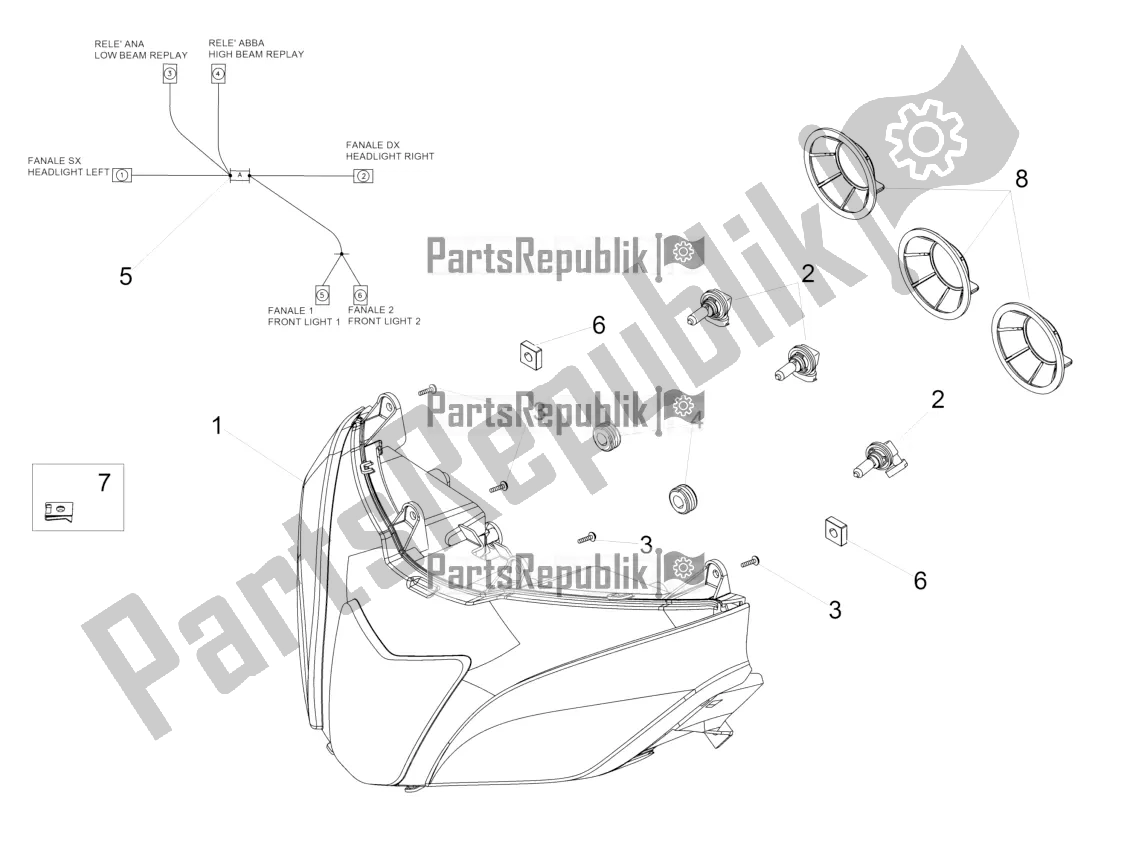 Alle onderdelen voor de Koplamp van de Aprilia Tuono V4 1100 RR USA, Canada 2016