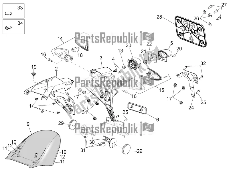 Tutte le parti per il Corpo Posteriore Ii del Aprilia Tuono V4 1100 RR USA, Canada 2016