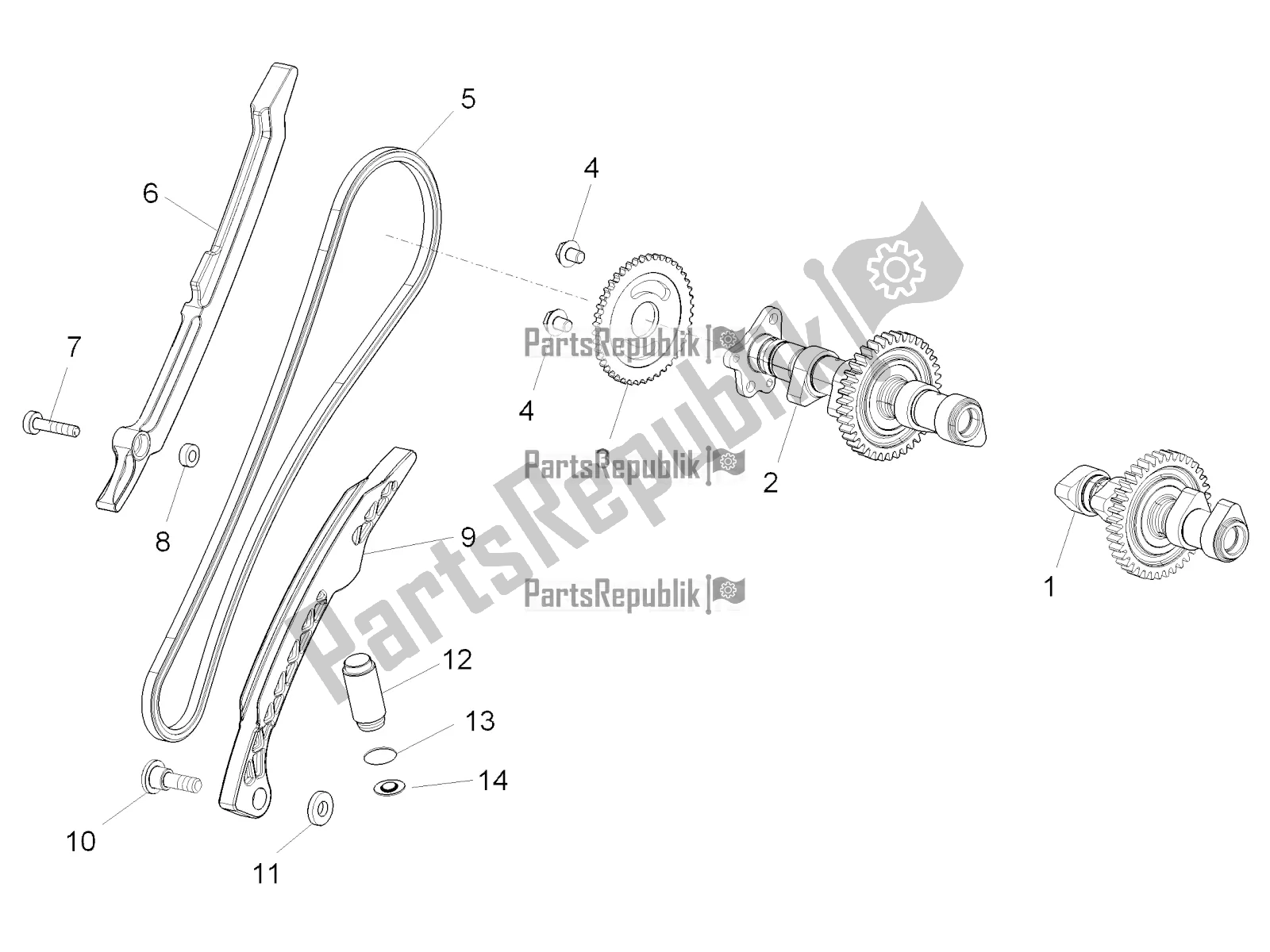 All parts for the Rear Cylinder Timing System of the Aprilia Tuono V4 1100 RR USA, Canada 2016