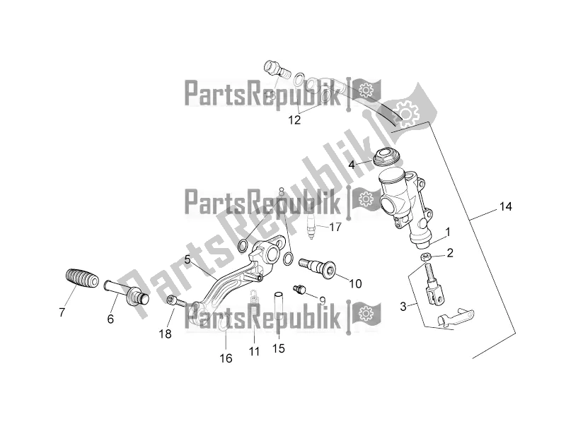 All parts for the Rear Master Cylinder of the Aprilia Tuono V4 1100 RR USA, Canada 2016