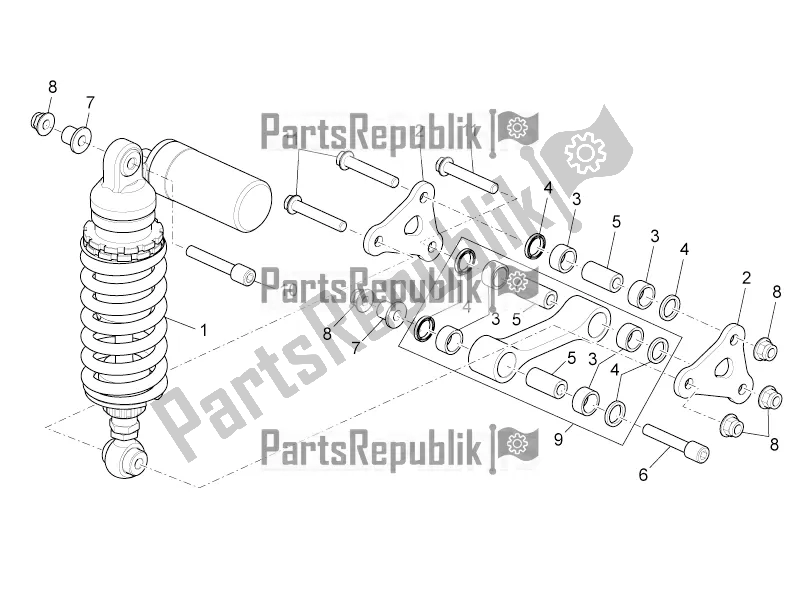 All parts for the Rear Shock Absorber of the Aprilia Tuono V4 1100 RR USA, Canada 2016