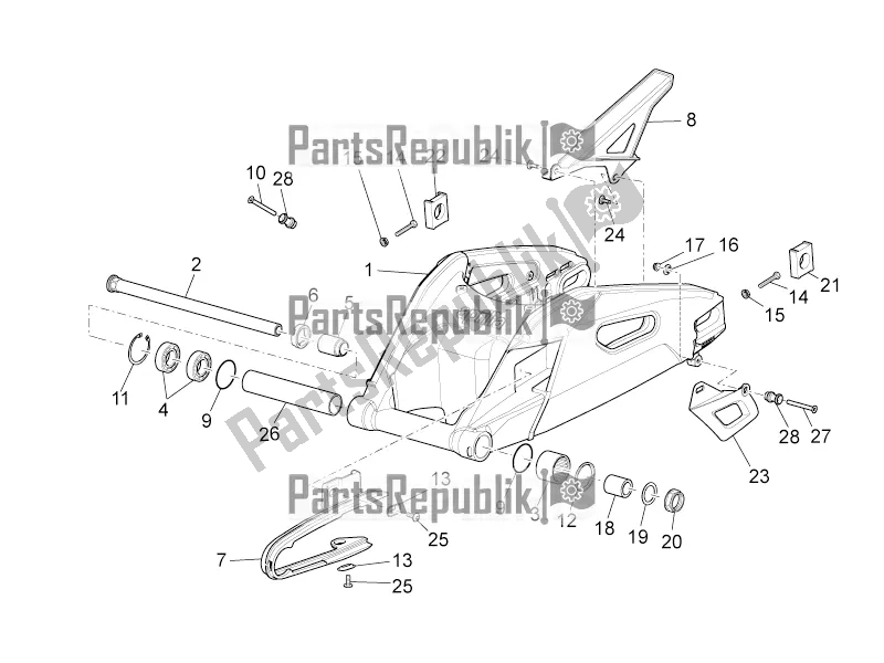 All parts for the Swing Arm of the Aprilia Tuono V4 1100 RR USA, Canada 2016