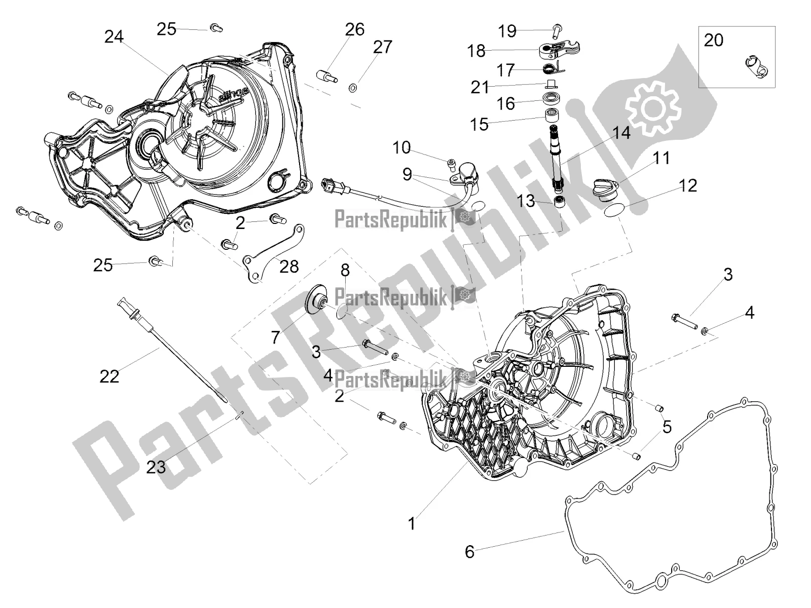 All parts for the Clutch Cover of the Aprilia Tuono V4 1100 RR ZD4 KG 2017