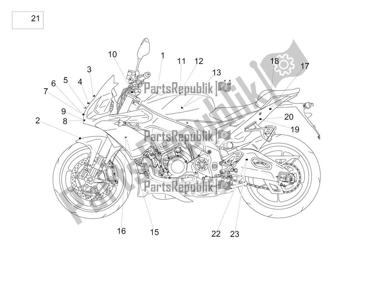 Toutes les pièces pour le Ensemble De Plaques Et Décalcomanie du Aprilia Tuono V4 1100 RR ZD4 KG 2017