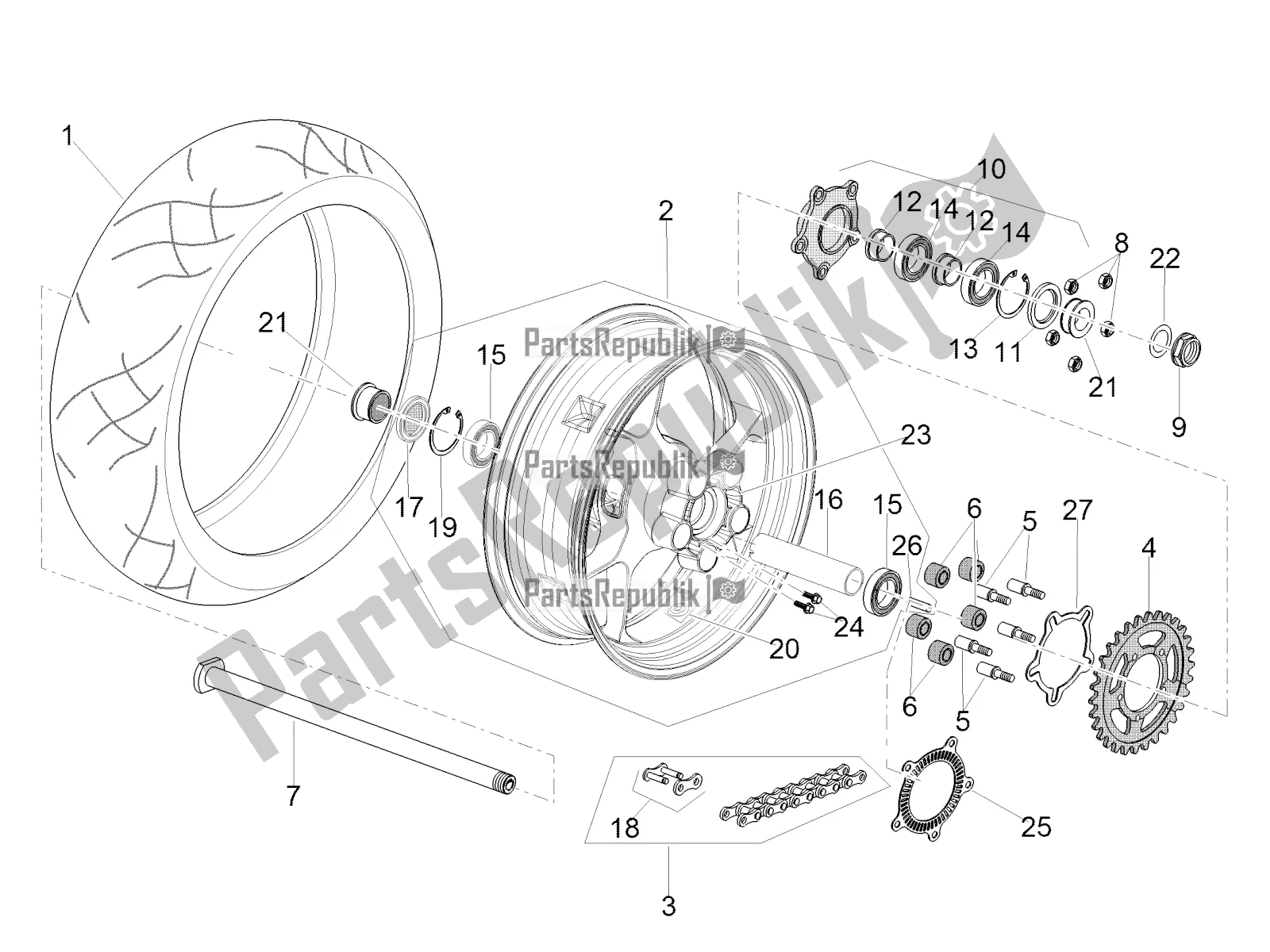 Toutes les pièces pour le Roue Arrière du Aprilia Tuono V4 1100 RR ZD4 KG 2017