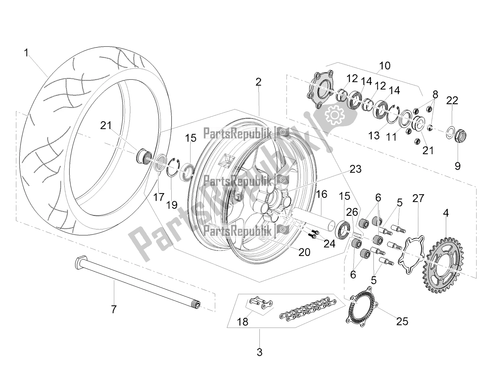 All parts for the Rear Wheel of the Aprilia Tuono V4 1100 RR ZD4 KG 2018