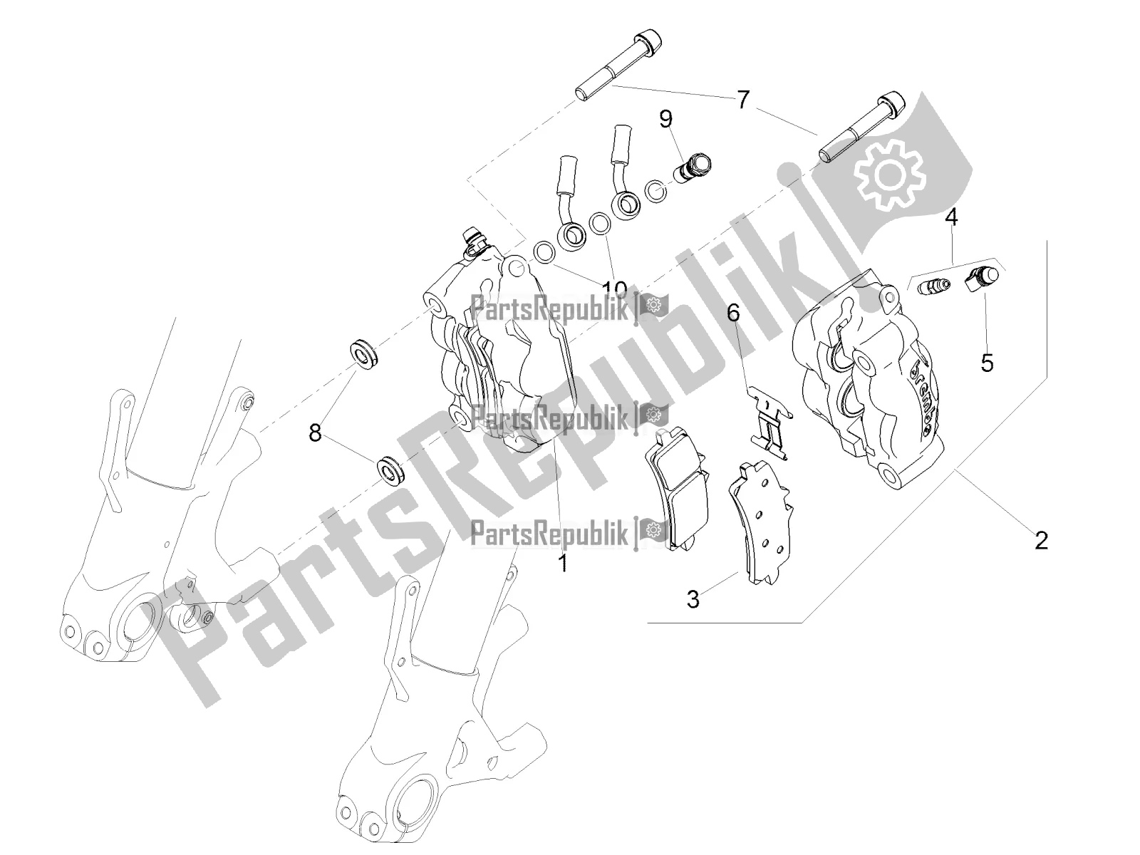 Toutes les pièces pour le étrier De Frein Avant du Aprilia Tuono V4 1100 RR ZD4 KG0 2019