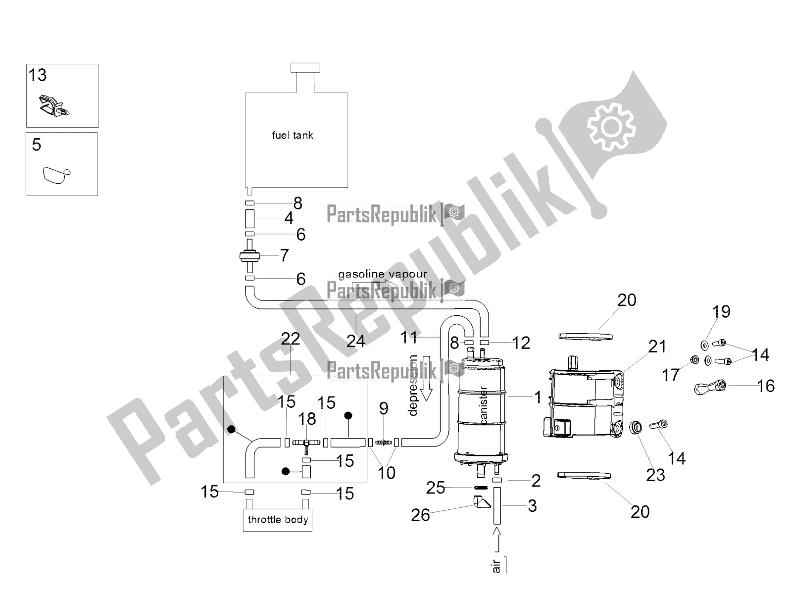 All parts for the Fuel Vapour Recover System of the Aprilia Tuono V4 1100 RR ZD4 KG0 2019