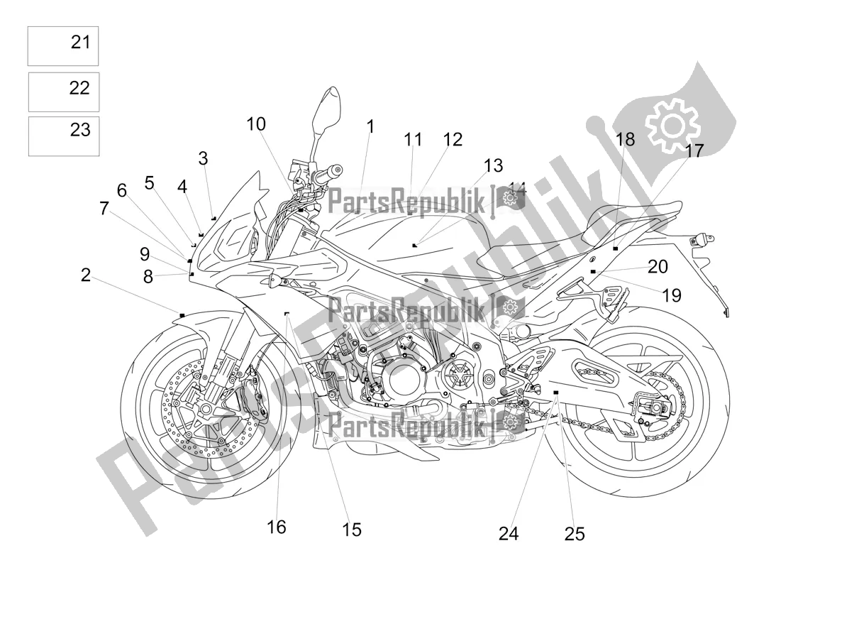 Alle onderdelen voor de Plaat Set En Sticker van de Aprilia Tuono V4 1100 RR ZD4 KGU 2017