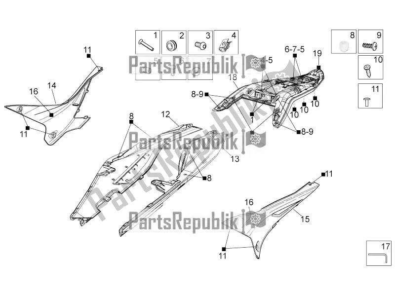 Toutes les pièces pour le Corps Arrière I du Aprilia Tuono V4 1100 RR ZD4 KGU 2017