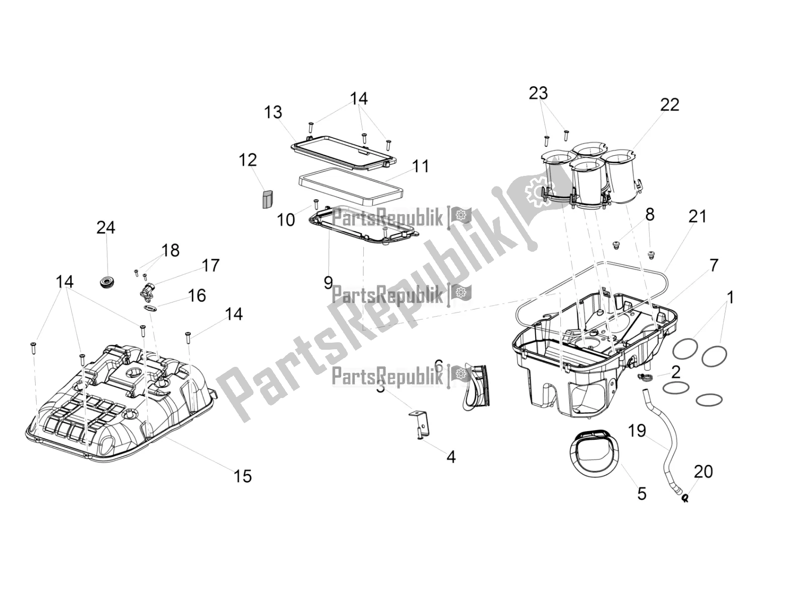 All parts for the Air Box of the Aprilia Tuono V4 1100 RR ZD4 KGU 2018