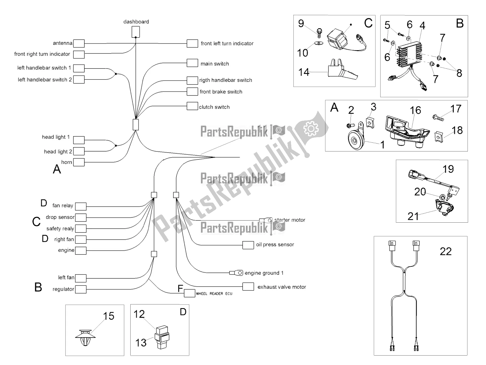 All parts for the Electrical System I of the Aprilia Tuono V4 1100 RR ZD4 KGU 2018