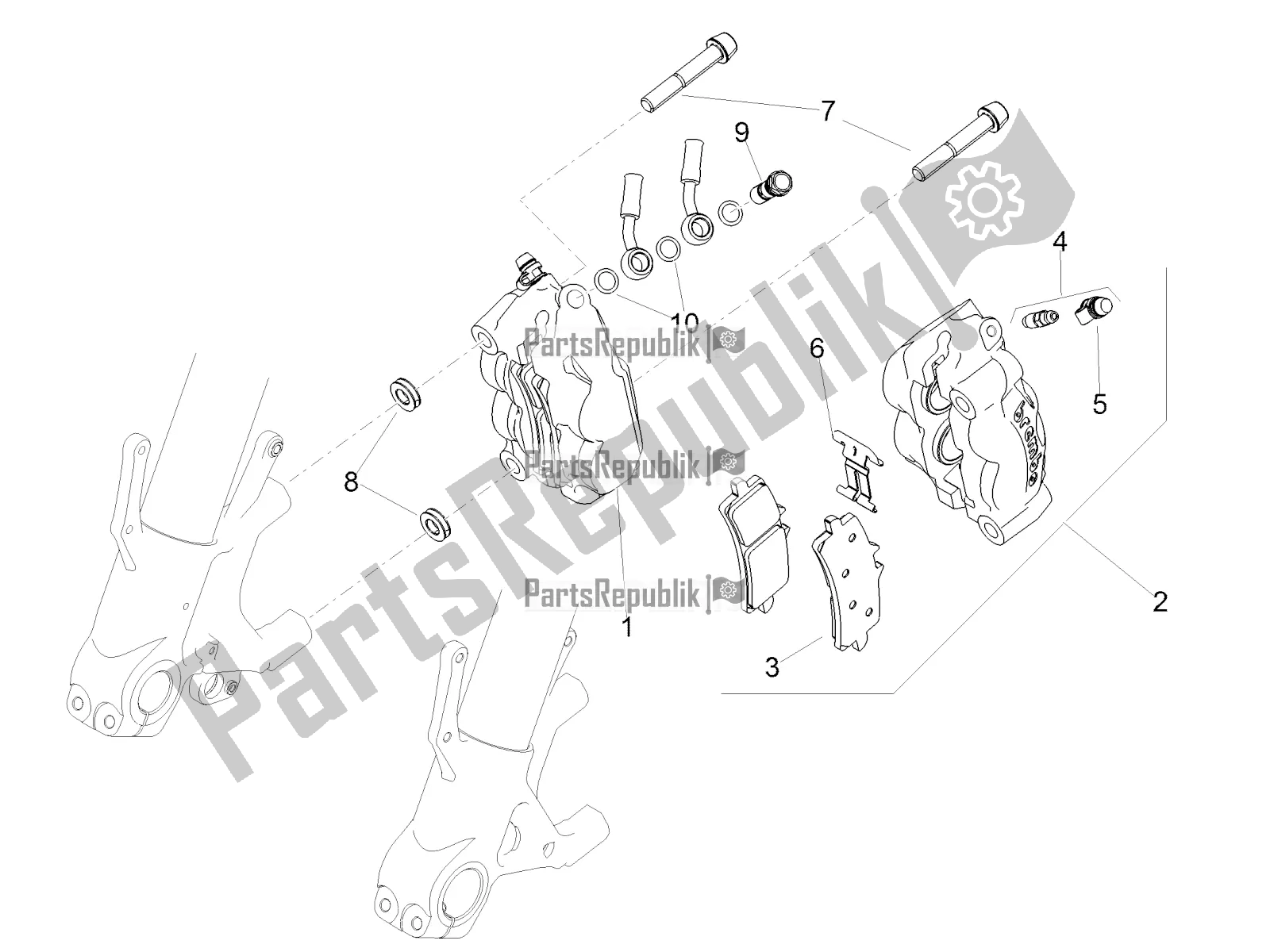 All parts for the Front Brake Caliper of the Aprilia Tuono V4 1100 RR ZD4 KGU 2018