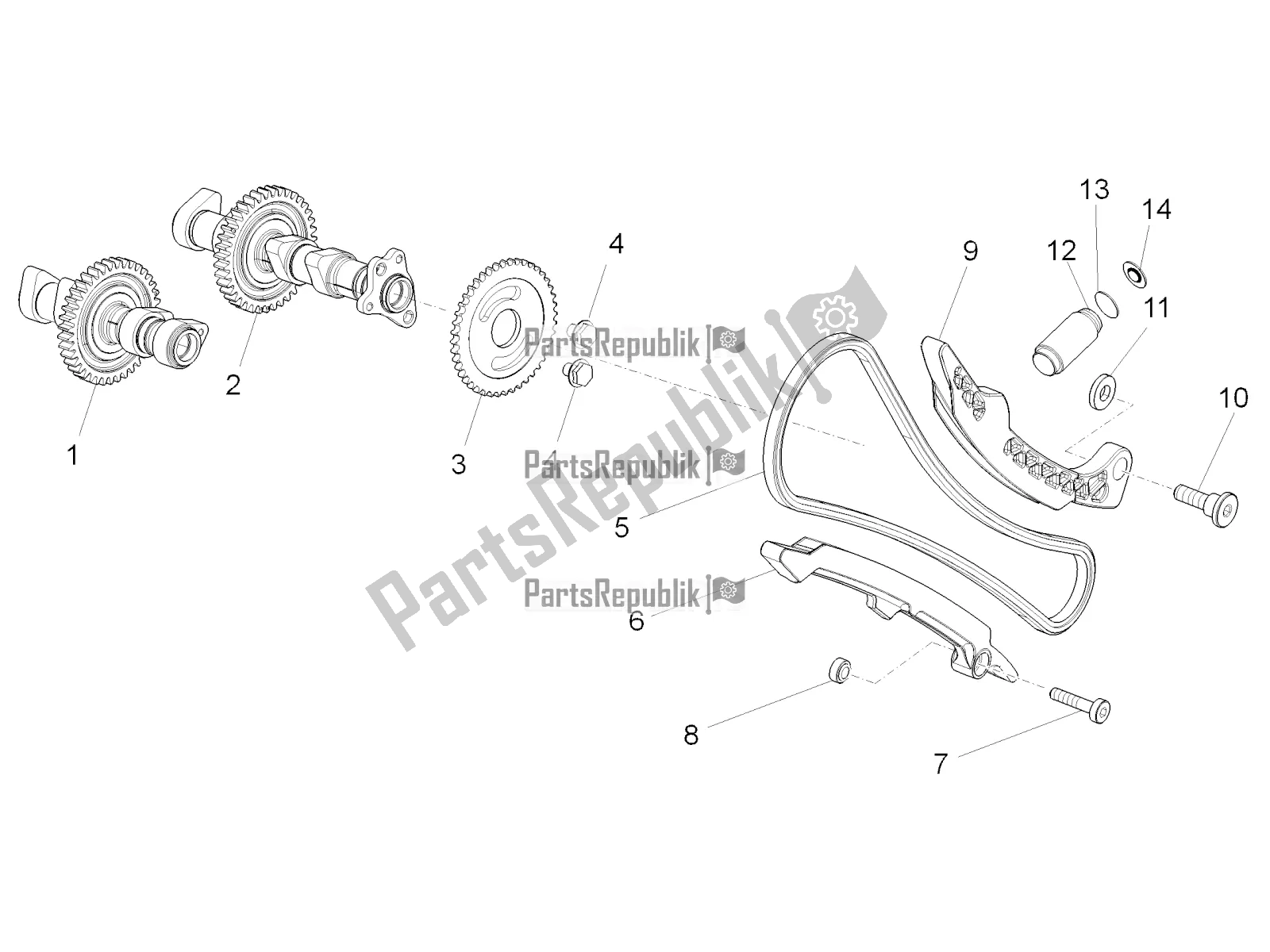 Todas as partes de Sistema De Cronometragem Do Cilindro Dianteiro do Aprilia Tuono V4 1100 RR ZD4 KGU 2018