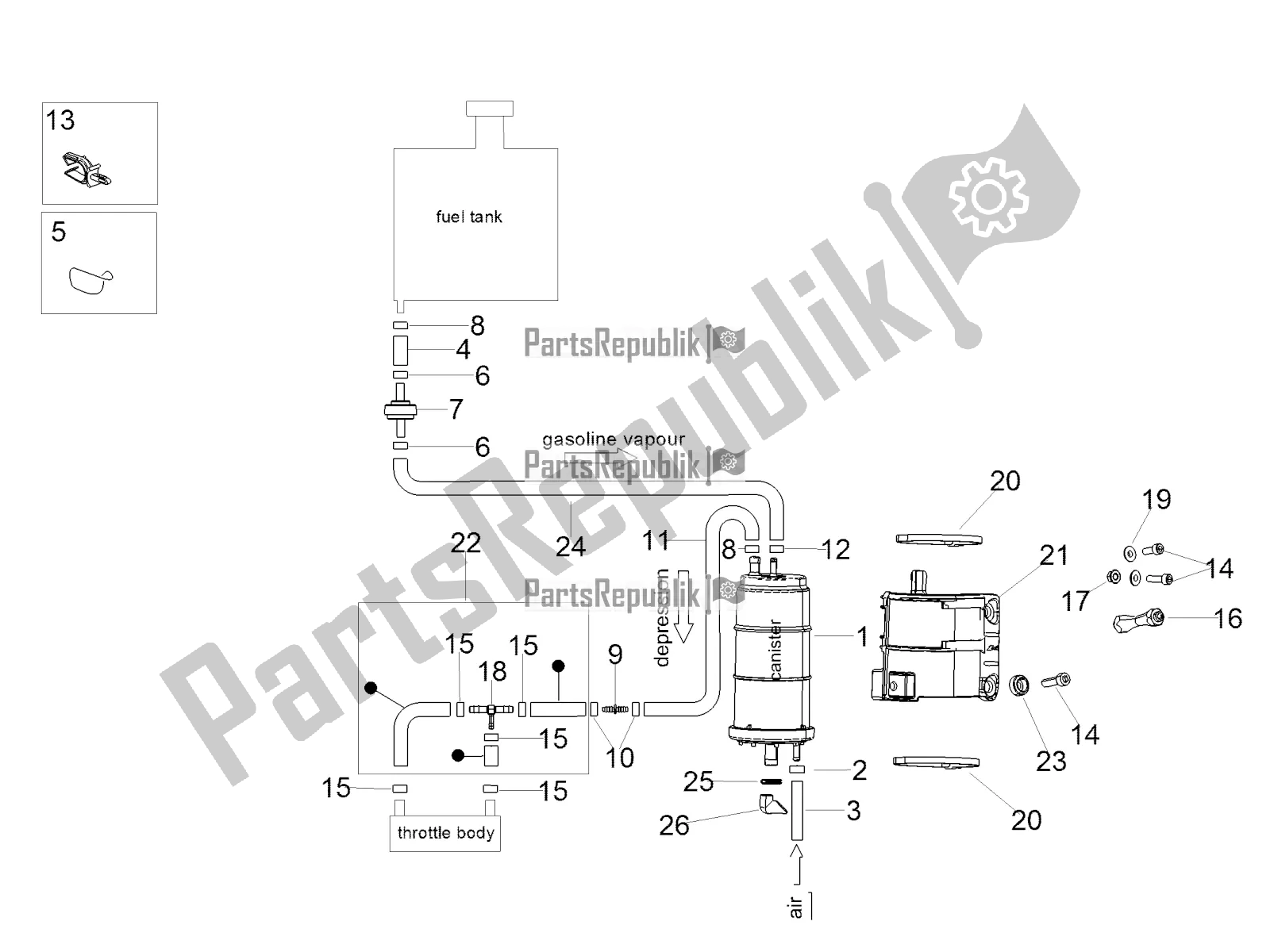 Toutes les pièces pour le Système De Récupération De Vapeur De Carburant du Aprilia Tuono V4 1100 RR ZD4 KGU 2018