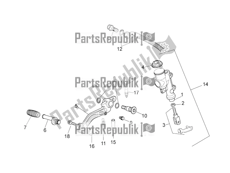 All parts for the Rear Master Cylinder of the Aprilia Tuono V4 1100 RR ZD4 KGU 2018