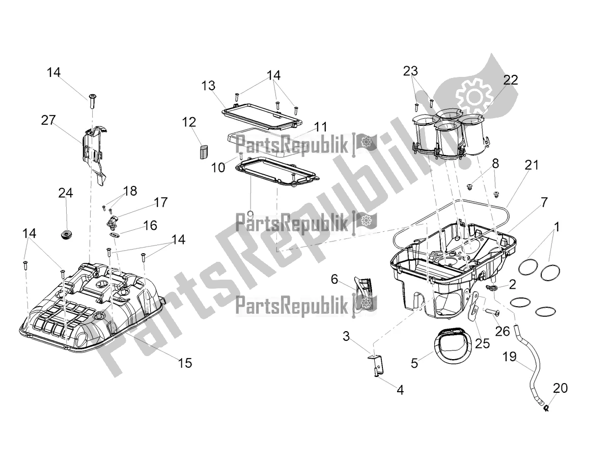 All parts for the Air Box of the Aprilia Tuono V4 1100 USA 2022