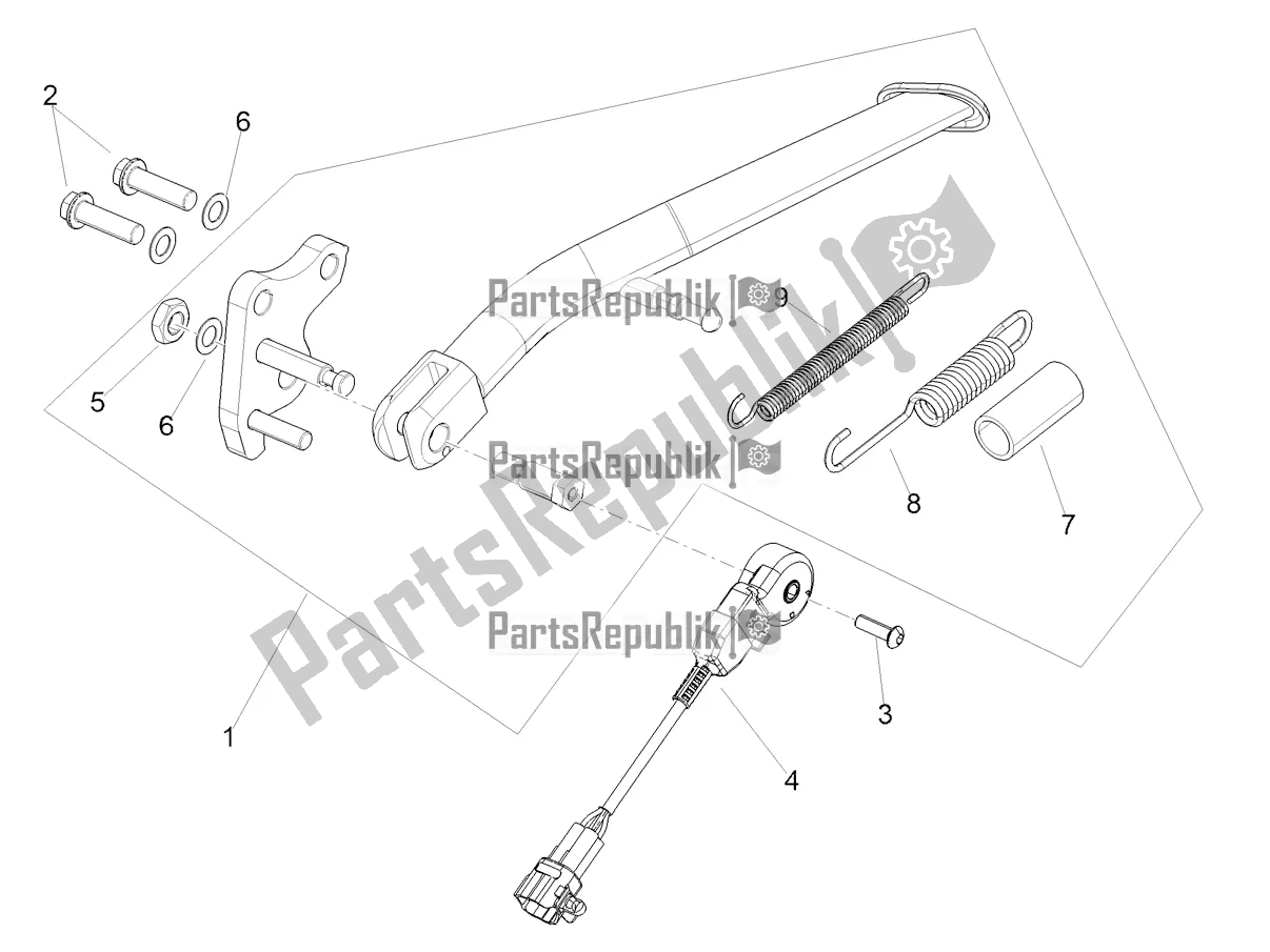 All parts for the Central Stand of the Aprilia Tuono V4 1100 USA 2022