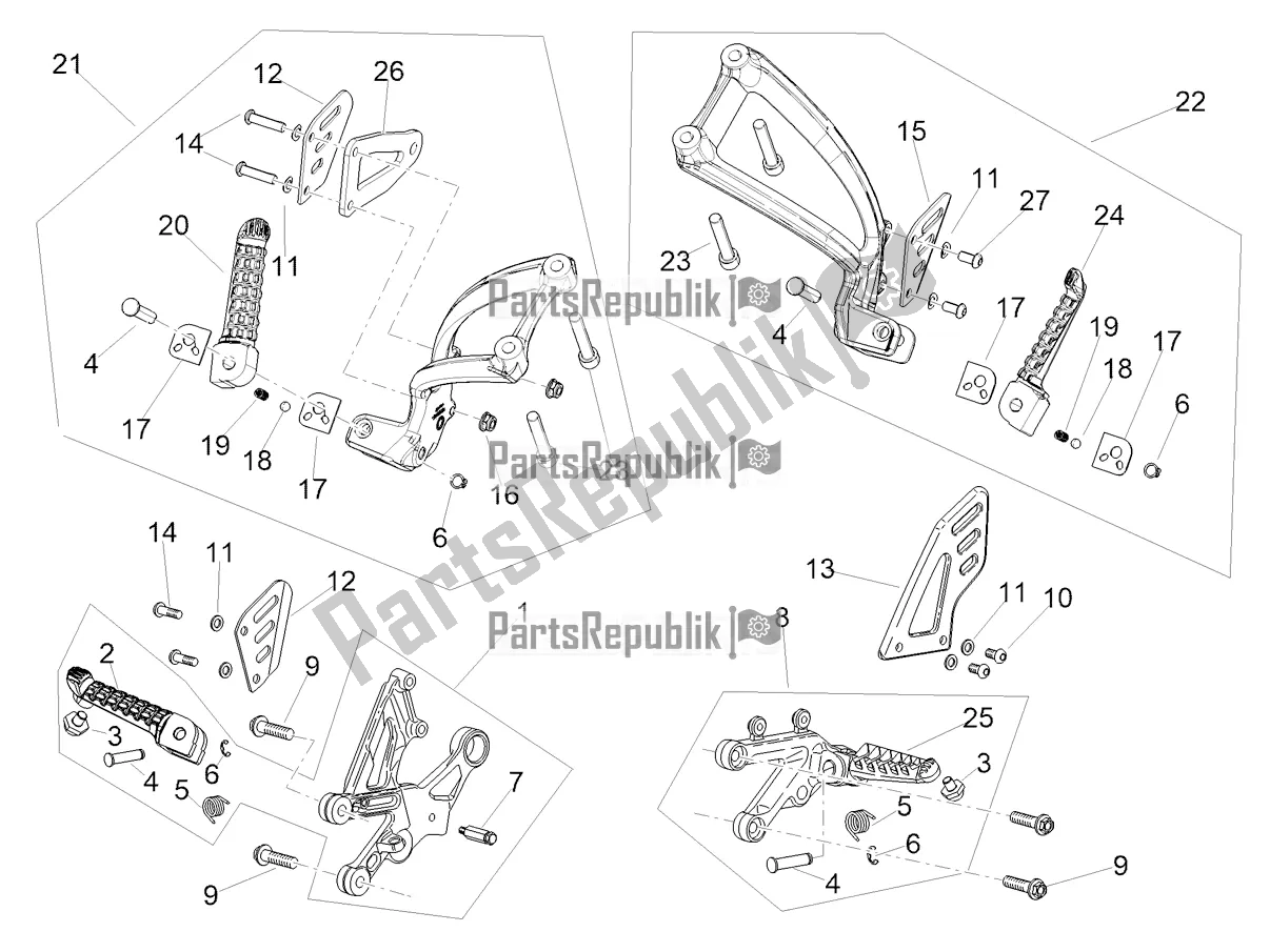 All parts for the Foot Rests of the Aprilia Tuono V4 1100 USA 2022