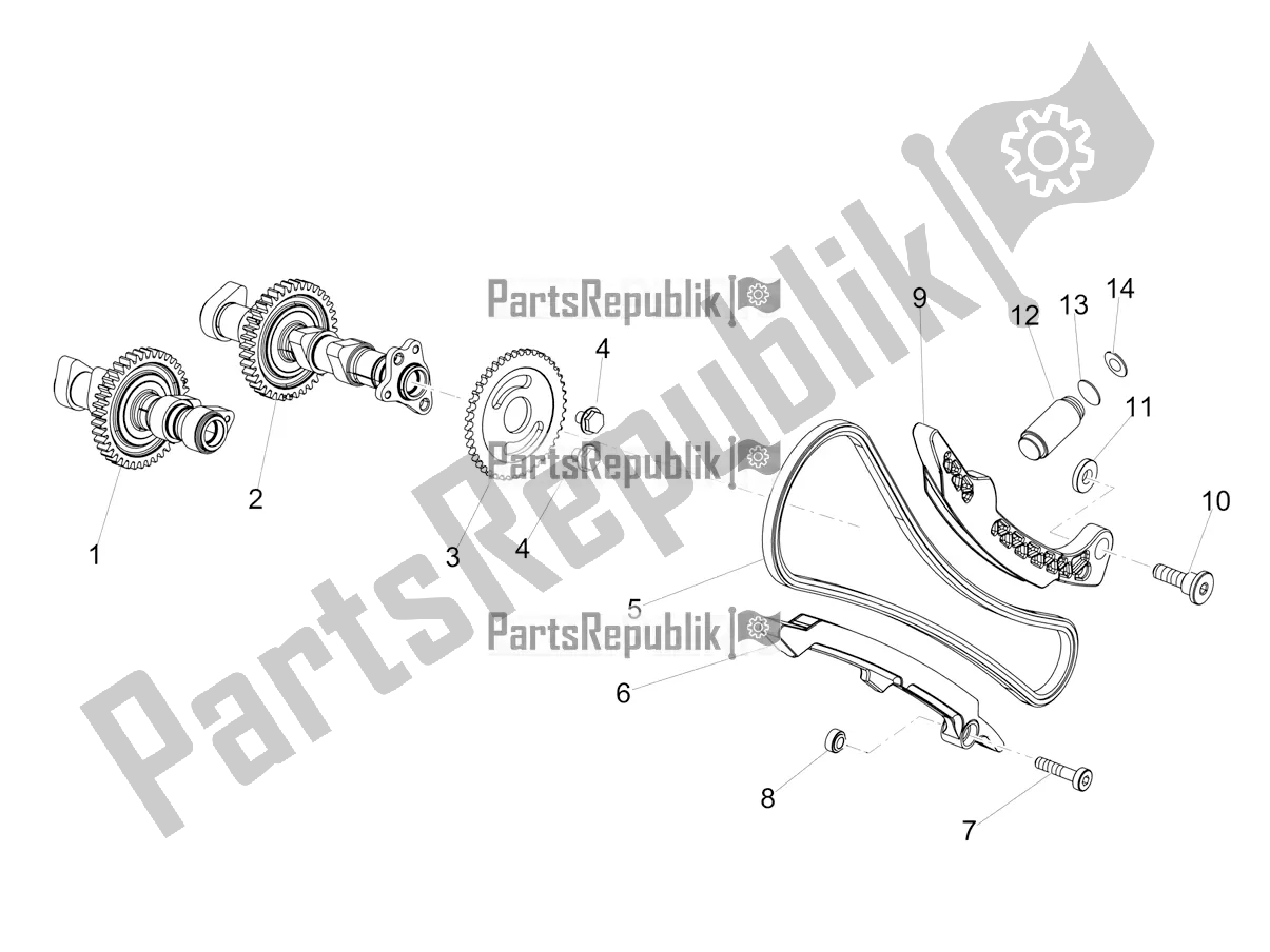 All parts for the Front Cylinder Timing System of the Aprilia Tuono V4 1100 USA E5 2021