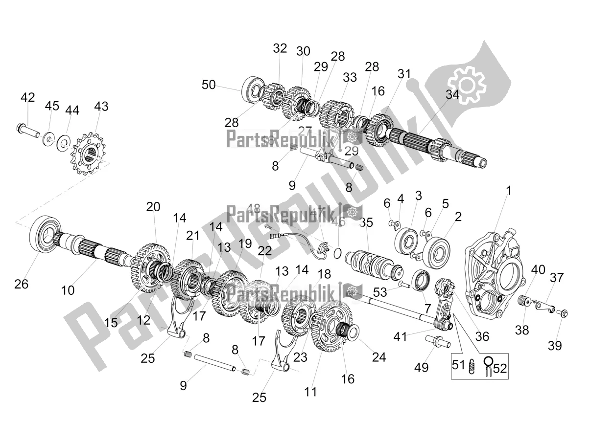 All parts for the Gear Box - Gear Assembly of the Aprilia Tuono V4 1100 USA E5 2021