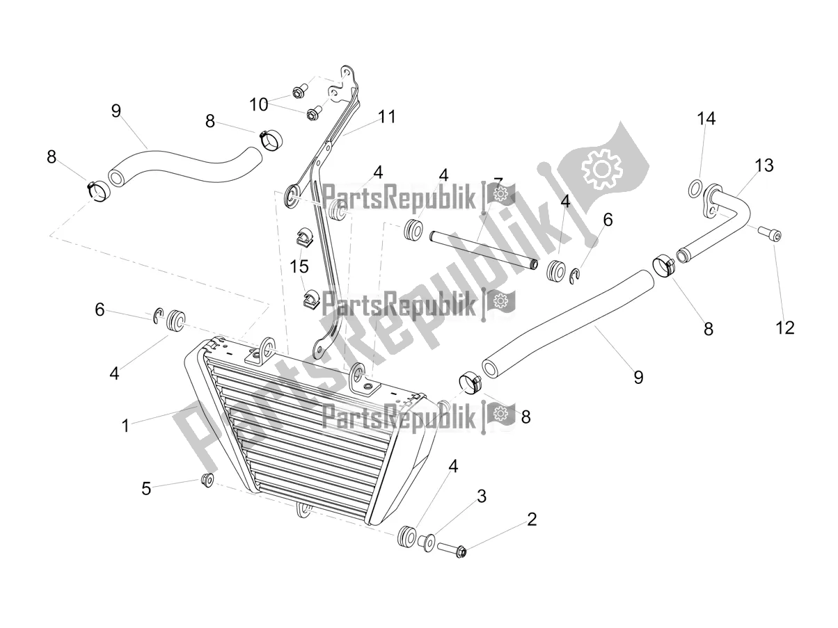 All parts for the Oil Radiator of the Aprilia Tuono V4 1100 USA E5 2021