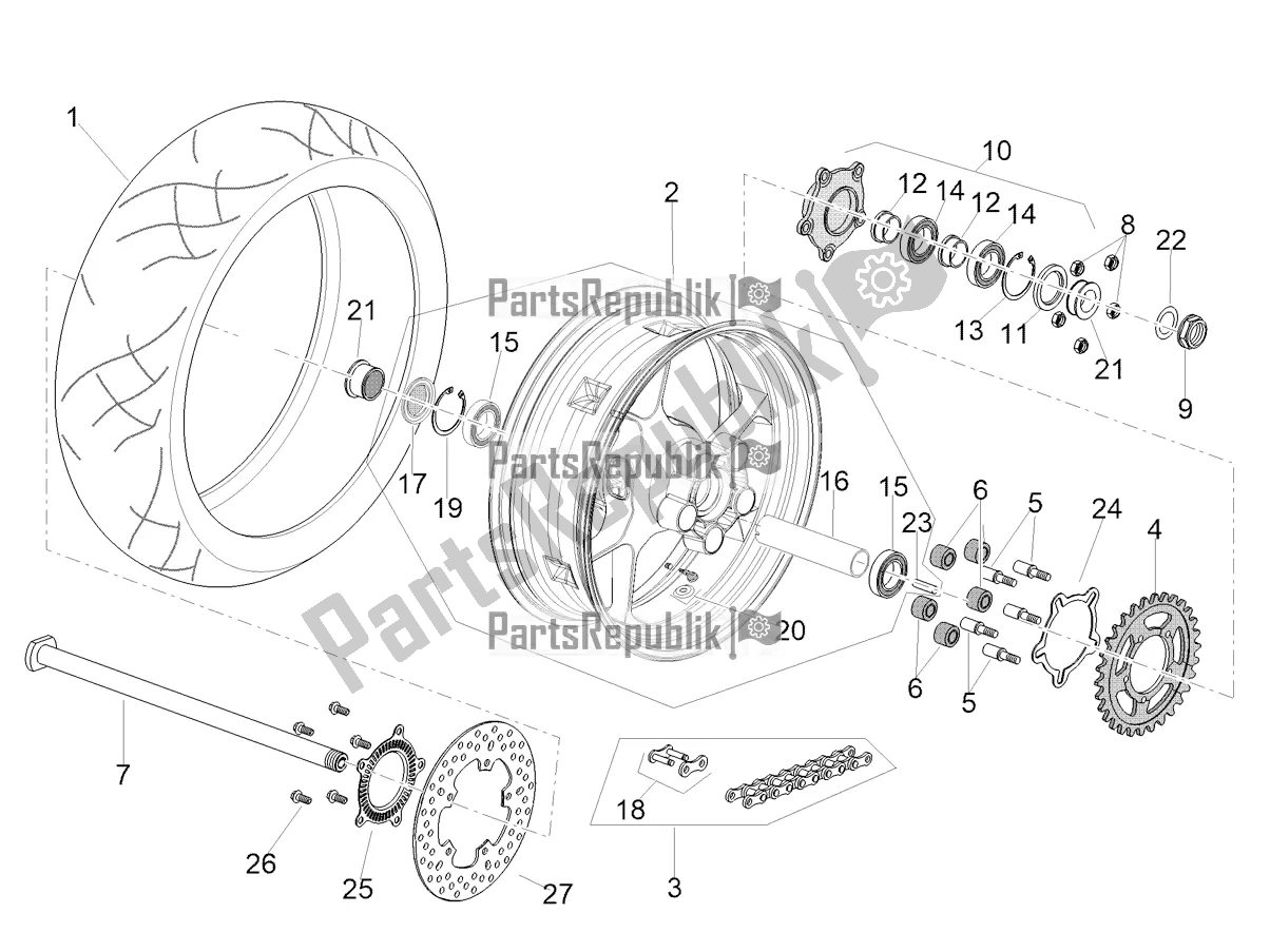 All parts for the Rear Wheel of the Aprilia Tuono V4 1100 USA E5 2021