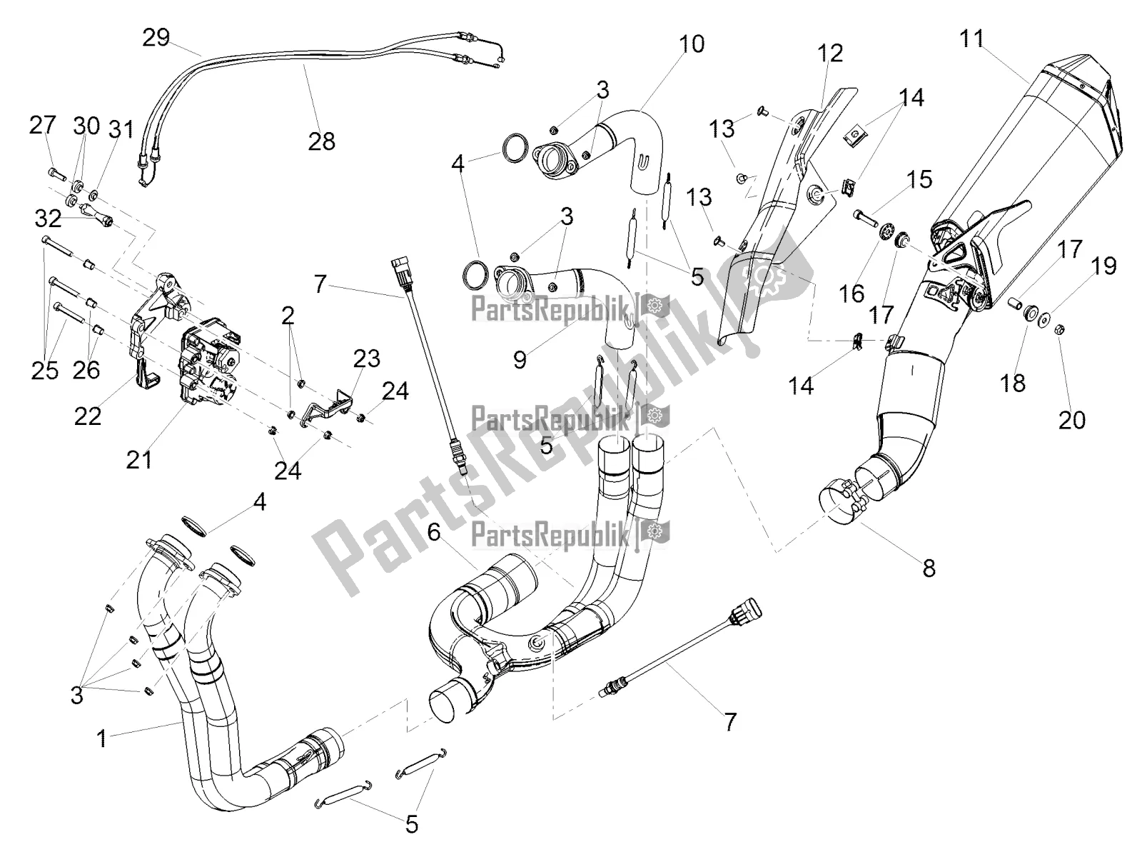 Alle Teile für das Auspuff I des Aprilia Tuono V4 Factory 1100 Superpole 2019