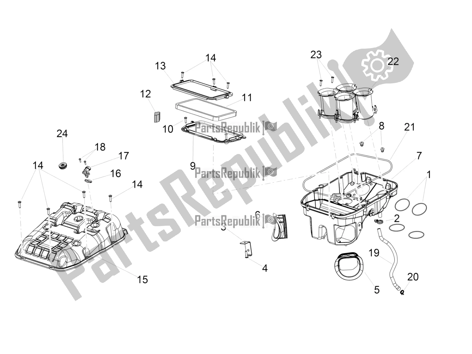 All parts for the Air Box of the Aprilia Tuono V4 Factory 1100 Superpole Apac 2019