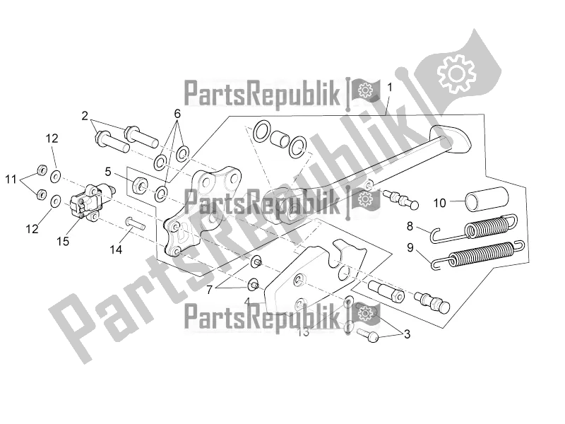 Alle onderdelen voor de Centrale Standaard van de Aprilia Tuono V4 Factory 1100 Superpole Apac 2019