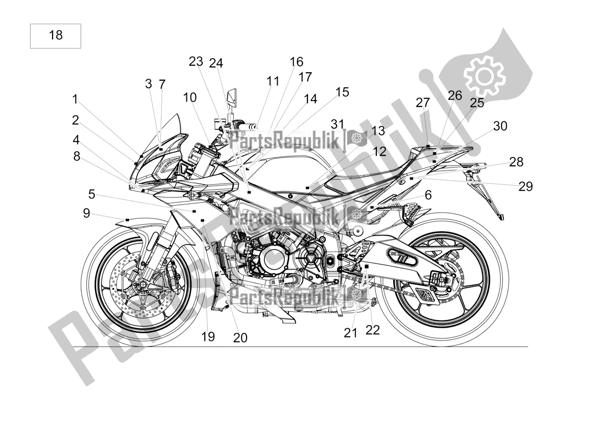 Wszystkie części do Zestaw Talerzy I Kalkomania Aprilia Tuono V4 Factory 1100 Superpole Apac 2019