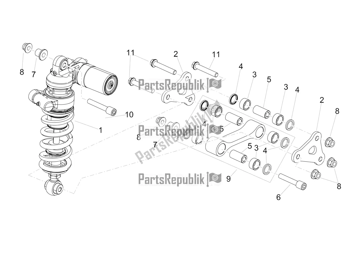 All parts for the Rear Shock Absorber of the Aprilia Tuono V4 Factory 1100 Superpole Apac 2019