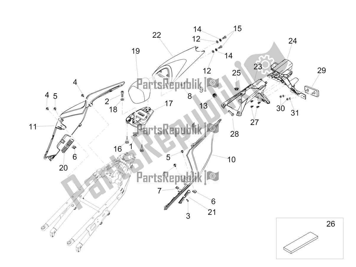 Alle onderdelen voor de Achterlichaam van de Aprilia Tuono V4 Factory 1100 Superpole Apac 2020