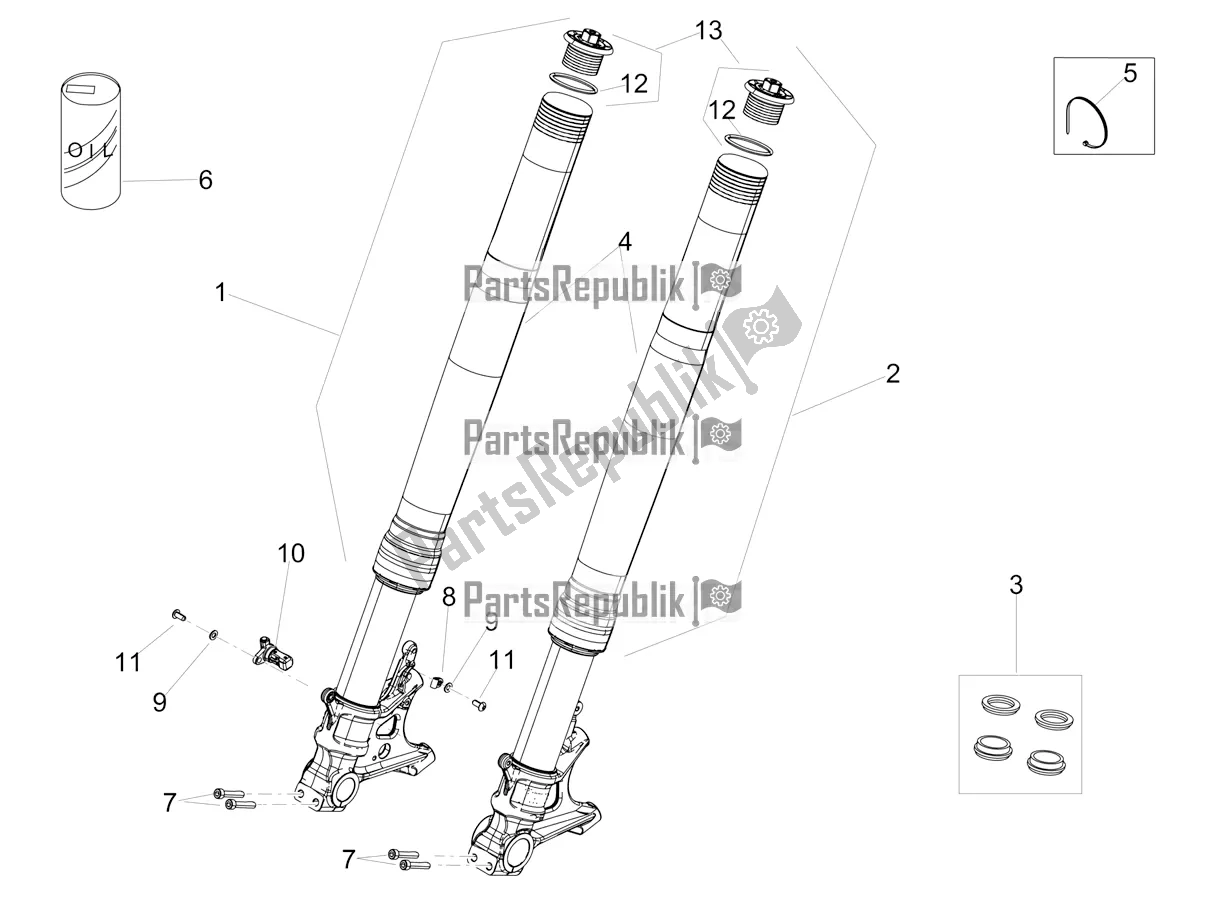 Todas as partes de Garfo Dianteiro Ohlins do Aprilia Tuono V4 Factory 1100 Superpole Apac 2022