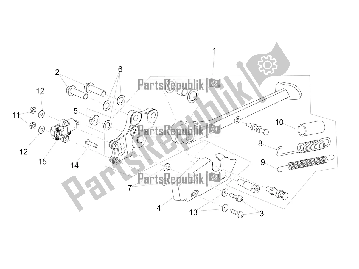 Alle onderdelen voor de Centrale Standaard van de Aprilia Tuono V4 Factory 1100 Superpole Apac E4 2021