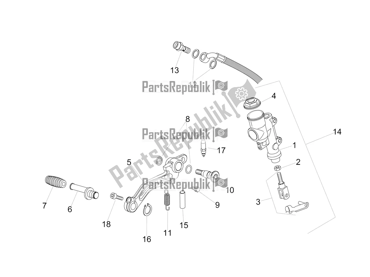 Alle onderdelen voor de Achterste Hoofdcilinder van de Aprilia Tuono V4 Factory 1100 Superpole Apac E4 2021