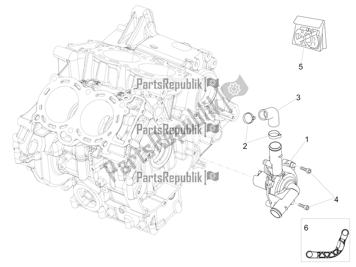 Alle onderdelen voor de Waterpomp van de Aprilia Tuono V4 Factory 1100 Superpole Apac E4 2021