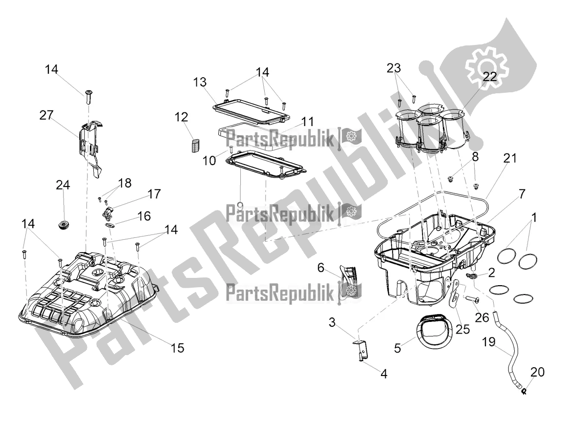 All parts for the Air Box of the Aprilia Tuono V4 Factory 1100 Superpole Apac E5 2021