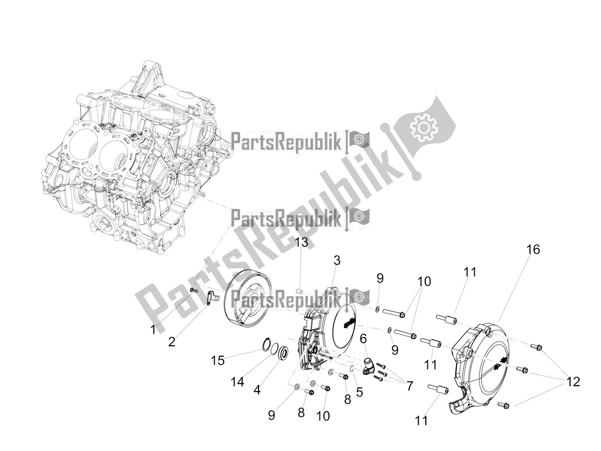 All parts for the Flywheel Cover of the Aprilia Tuono V4 Factory 1100 Superpole Apac E5 2021