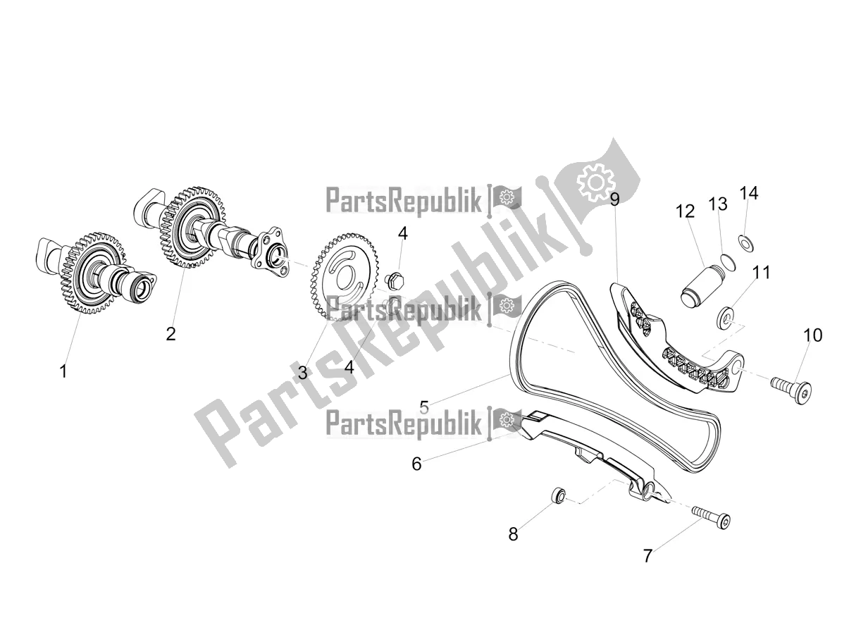 Alle onderdelen voor de Voorste Cilinder Timing Systeem van de Aprilia Tuono V4 Factory 1100 Superpole Apac E5 2021