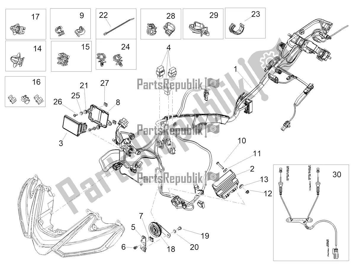 Alle onderdelen voor de Front Elektrisch Systeem van de Aprilia Tuono V4 Factory 1100 Superpole Apac E5 2021