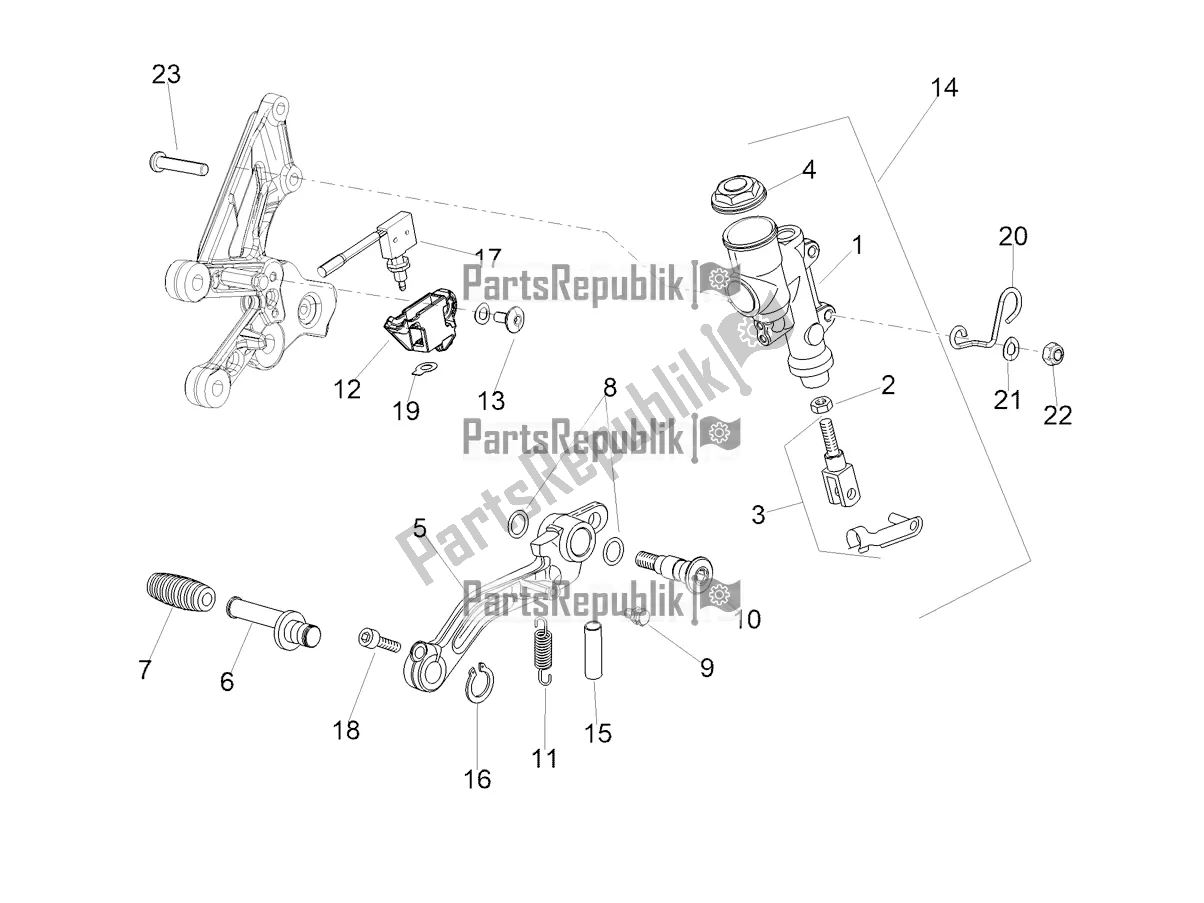 All parts for the Rear Master Cylinder of the Aprilia Tuono V4 Factory 1100 Superpole Apac E5 2021