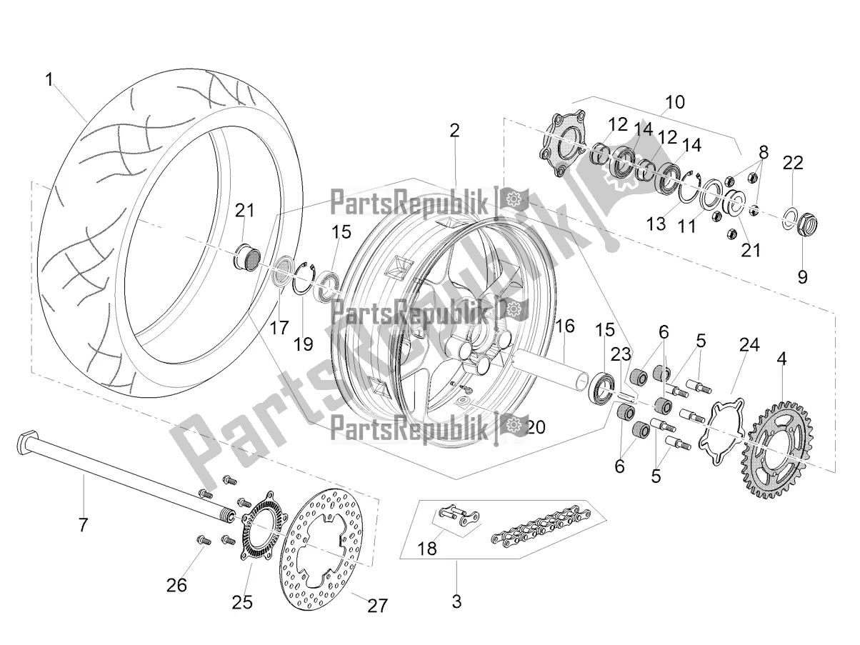 All parts for the Rear Wheel of the Aprilia Tuono V4 Factory 1100 Superpole Apac E5 2021