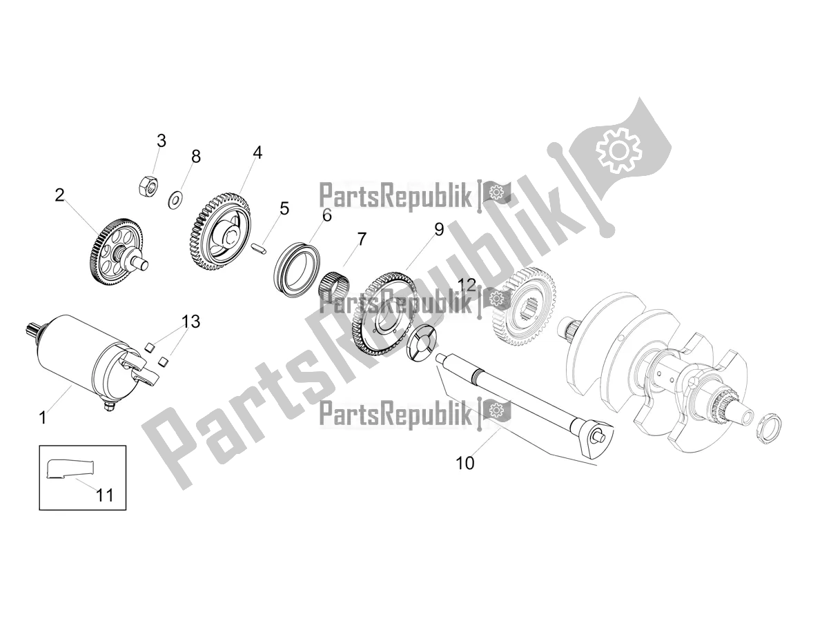 Alle onderdelen voor de Starter / Elektrische Starter van de Aprilia Tuono V4 Factory 1100 Superpole Apac E5 2021