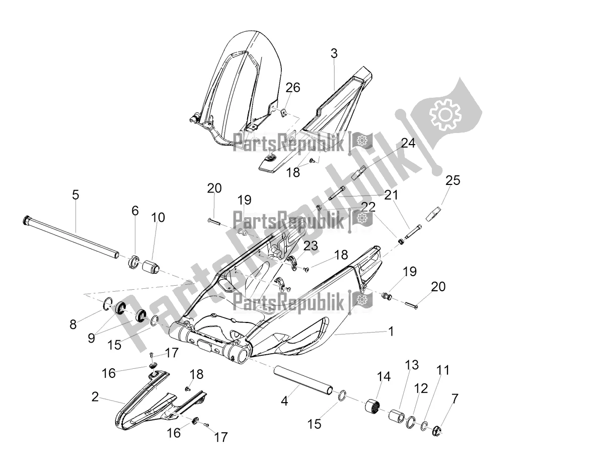 All parts for the Swing Arm of the Aprilia Tuono V4 Factory 1100 Superpole Apac E5 2021