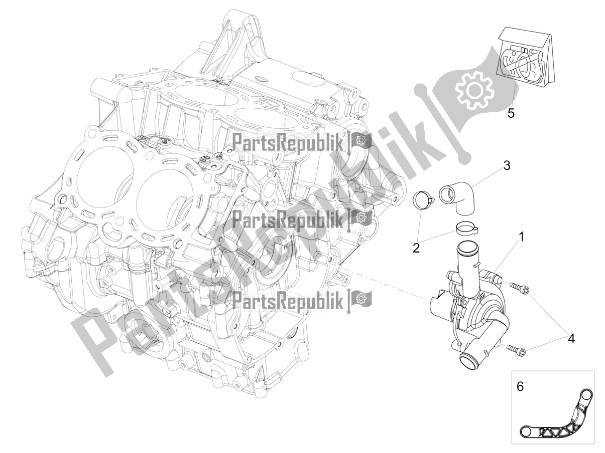 Alle onderdelen voor de Waterpomp van de Aprilia Tuono V4 Factory 1100 Superpole Apac E5 2021