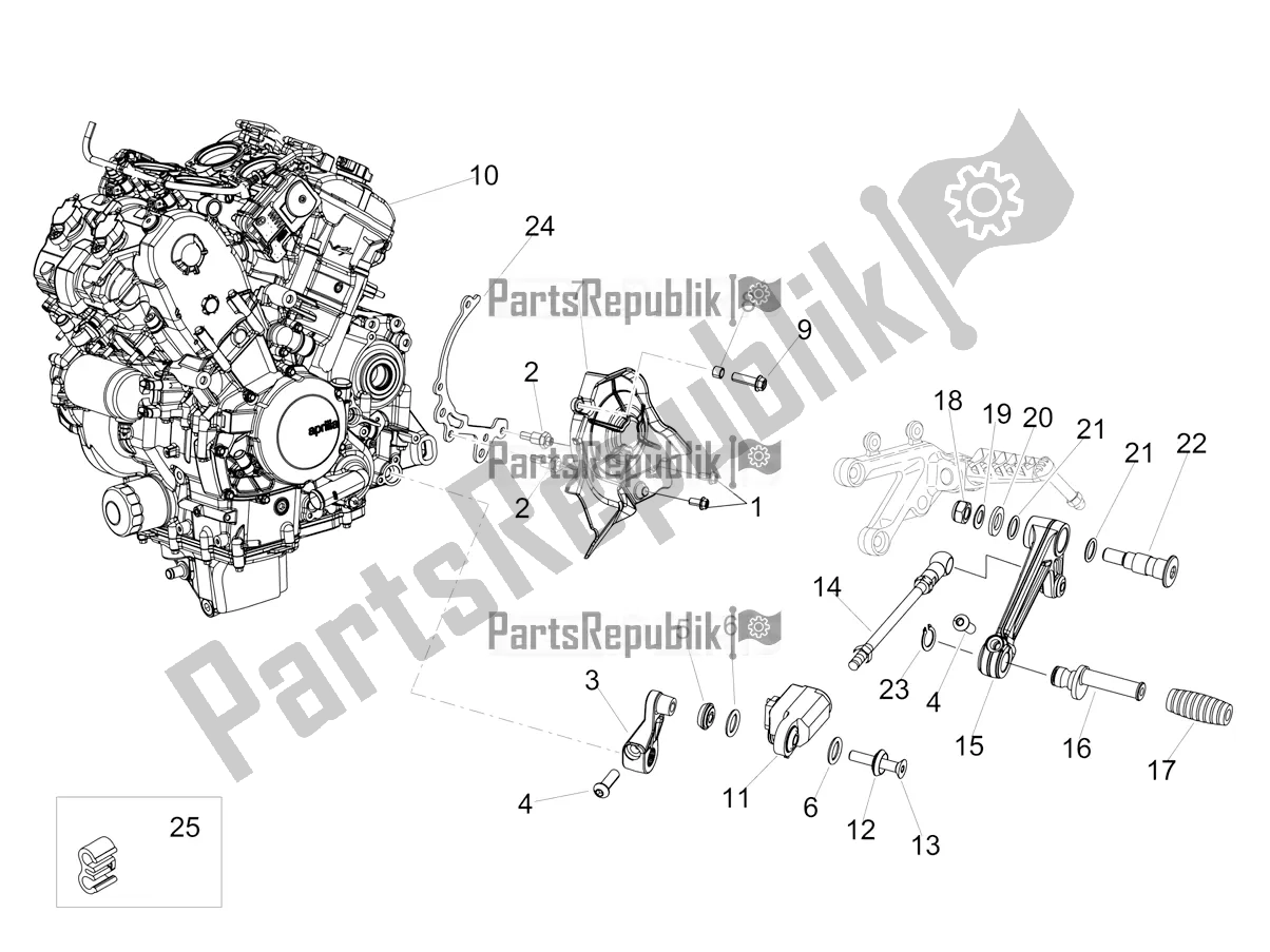 All parts for the Engine-completing Part-lever of the Aprilia Tuono V4 Factory 1100 Superpole E5 2021