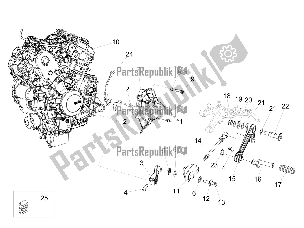 All parts for the Engine-completing Part-lever of the Aprilia Tuono V4 Factory 1100 Superpole E5 2021