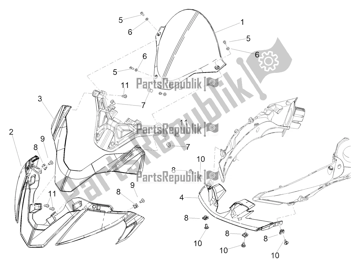 All parts for the Front Fairing of the Aprilia Tuono V4 Factory 1100 Superpole E5 2021